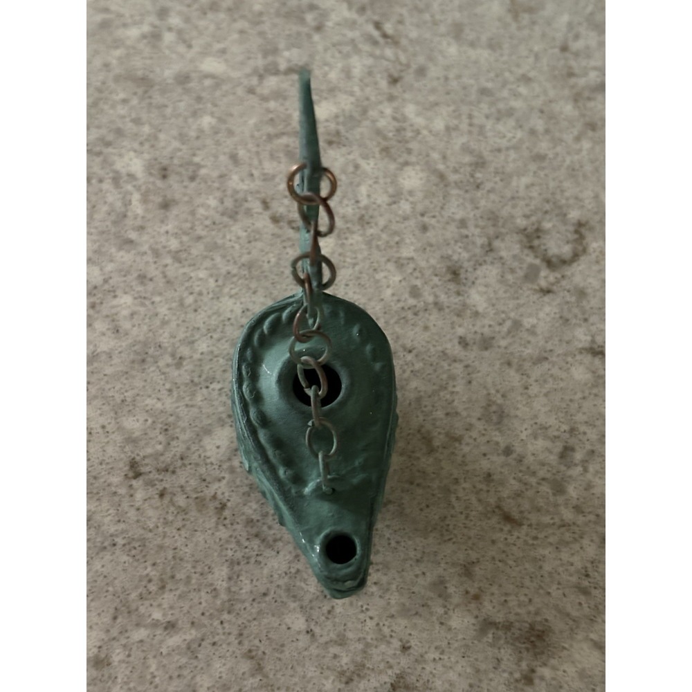 Antique Bronzed Oil Lamp Roman Christian Late 18th Century - Picture 4 of 5